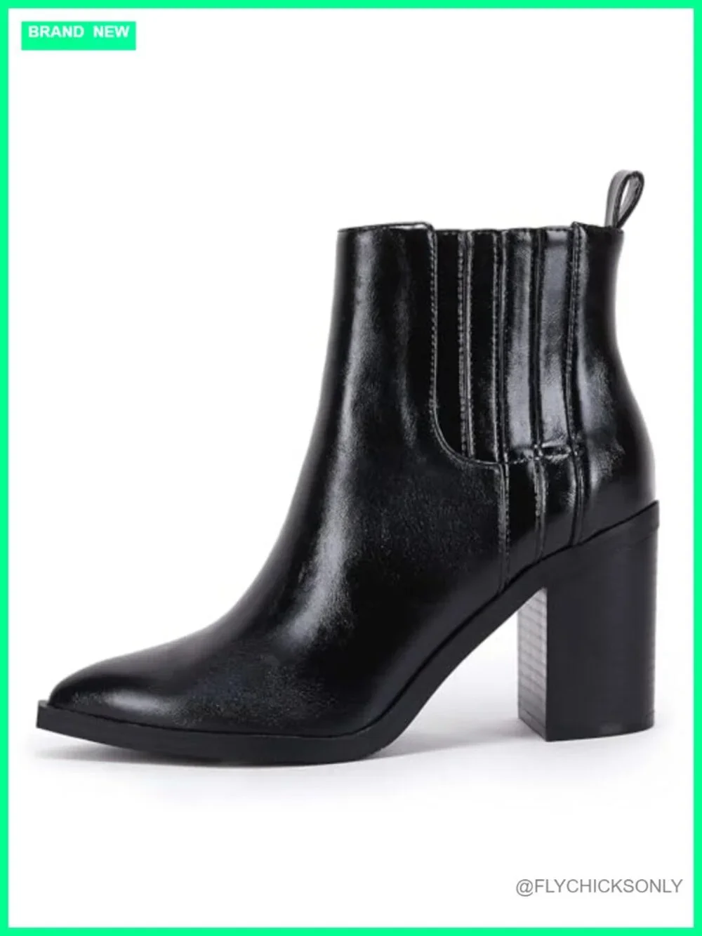 Faux Leather Ankle Booties Pointed Toe Chunky Block Heel Chelsea Slip On